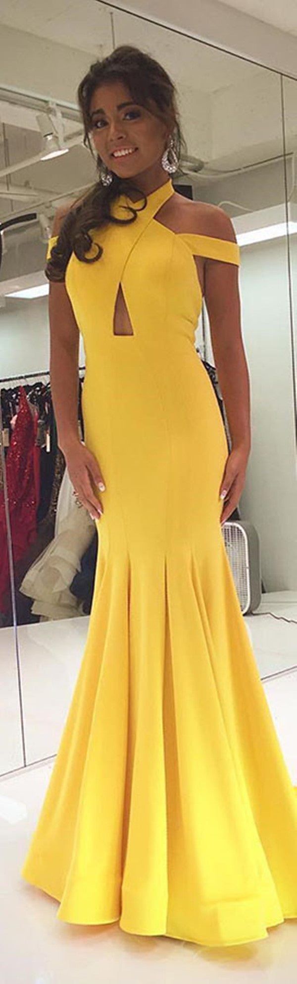 Bright Yellow Sleeveless Mermaid Long Prom Dress 2019 New Dress