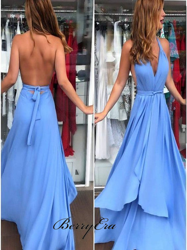 Backless Halter A-line Prom Dresses, Cheap Popular Prom Dresses