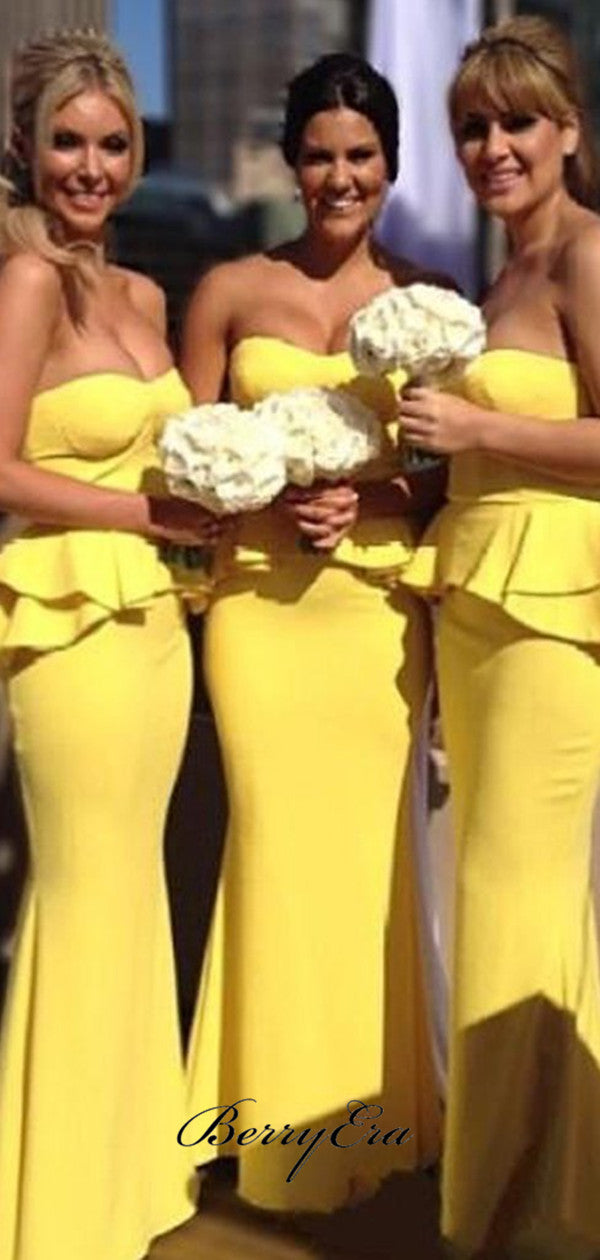 Strapless Mermaid Bridesmaid Dresses, Unique Yellow Mermaid Bridesmaid Dresses