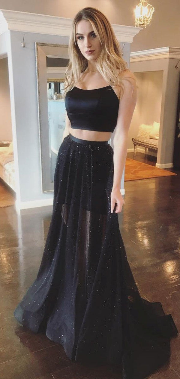 Two Pieces 2021 Newest Long Prom Dresses, Simple Prom Dresses, Girl Graduation Party Dresses