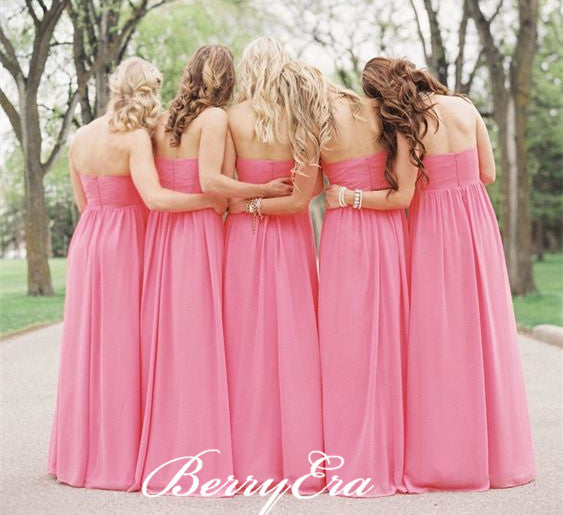 Sweetheart Strapless A-line Pink Chiffon Bridesmaid Dresses