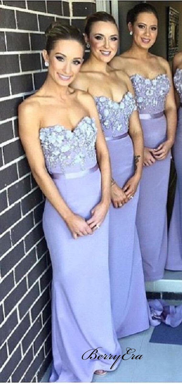 Strapless Elegant Bridesmaid Dresses, Fancy Appliques Mermaid Bridesmaid Dresses