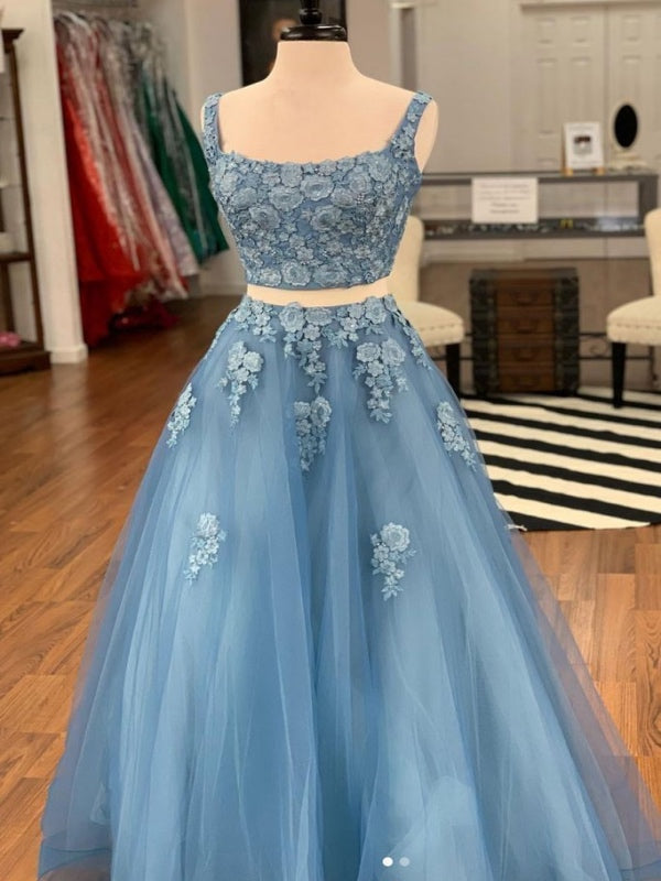 Two Pieces Lace Newest Prom Dresses, Appliques Fashion Evening Party Prom Dresses