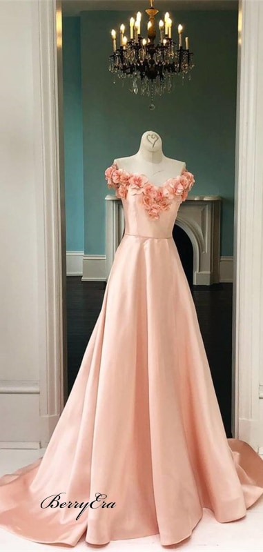 Gorgeous Baby Pink Handmade Flowers Prom Dresses Cheap Prom Dresses