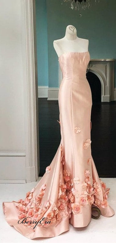 Gorgeous Baby Pink Handmade Flowers Prom Dresses Cheap Prom Dresses