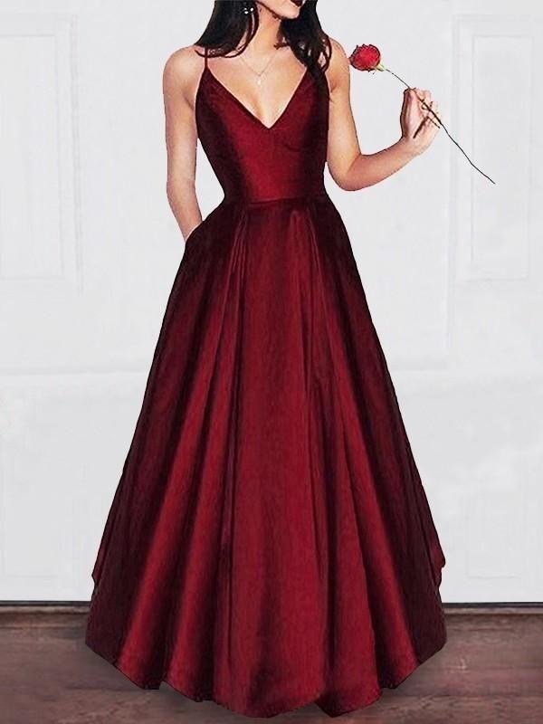 Simple Elegant Dark Red Long A-line Satin Prom Dresses