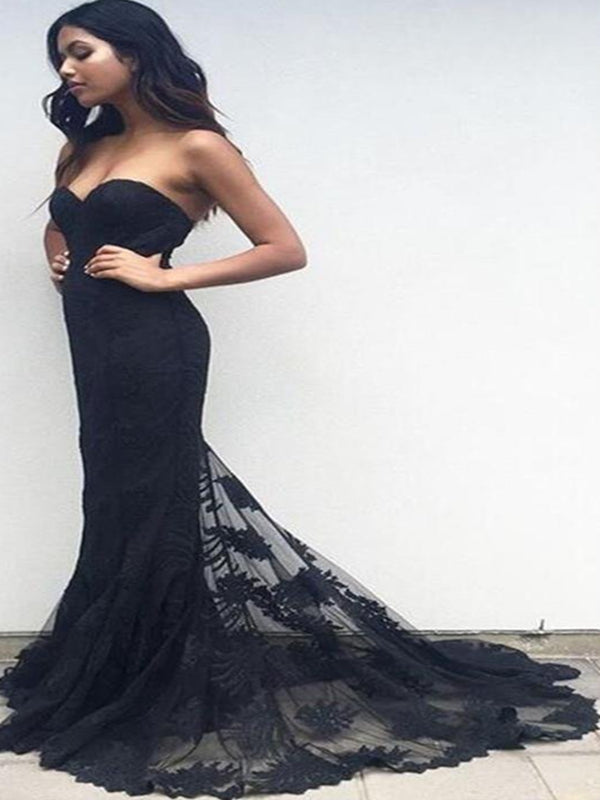 Evening Party Black Mermaid Sexy Sweetheart Long Prom Dress