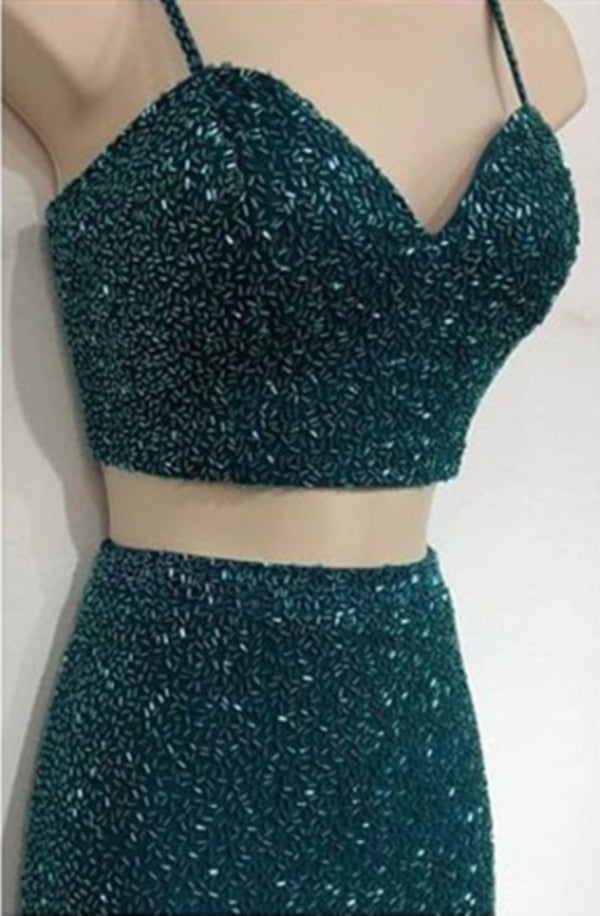 Luxury Beaded Dark Green Long Prom Dress, Popular Prom Dress, Evening Dress