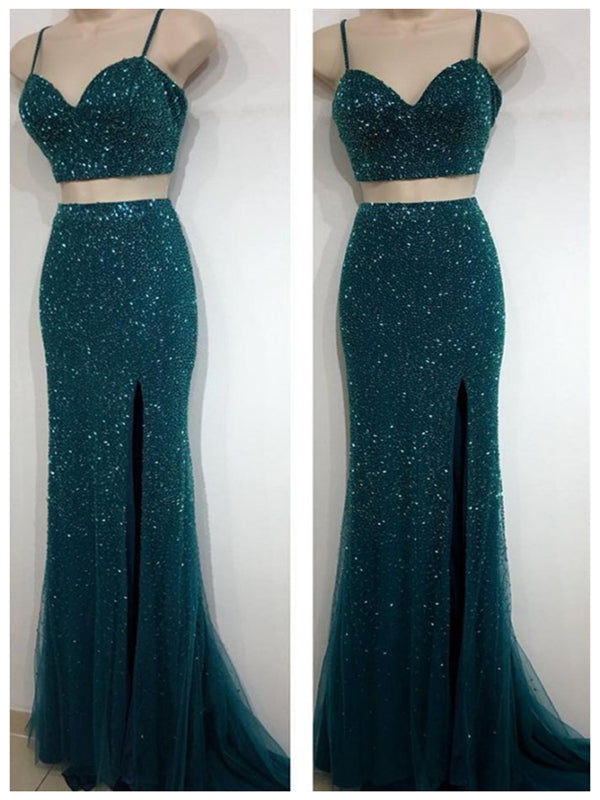 Luxury Beaded Dark Green Long Prom Dress, Popular Prom Dress, Evening Dress