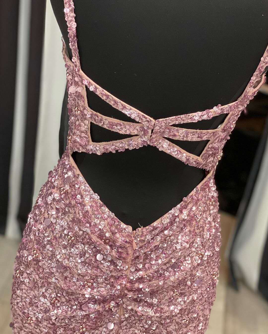 Pink Sequin Sheath Prom Dresses, Side Slit Prom Dresses, Lovely 2020 Prom Dresses