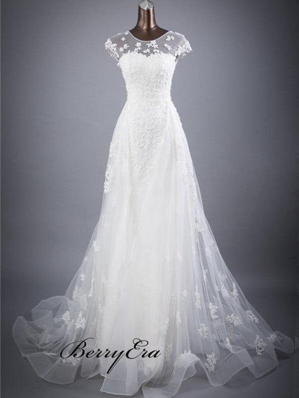 Popular A-line Lace Wedding Dresses, Beaded Luxury Bridal Gowns, New Wedding Dresses