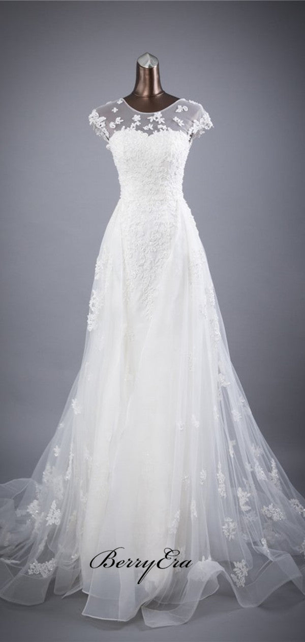 Popular A-line Lace Wedding Dresses, Beaded Luxury Bridal Gowns, New Wedding Dresses