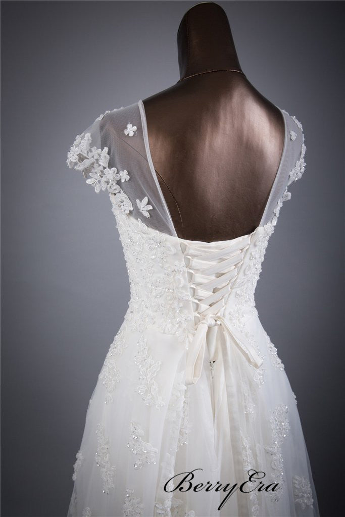 Popular A-line Lace Wedding Dresses, Beaded Luxury Bridal Gowns, New Wedding Dresses