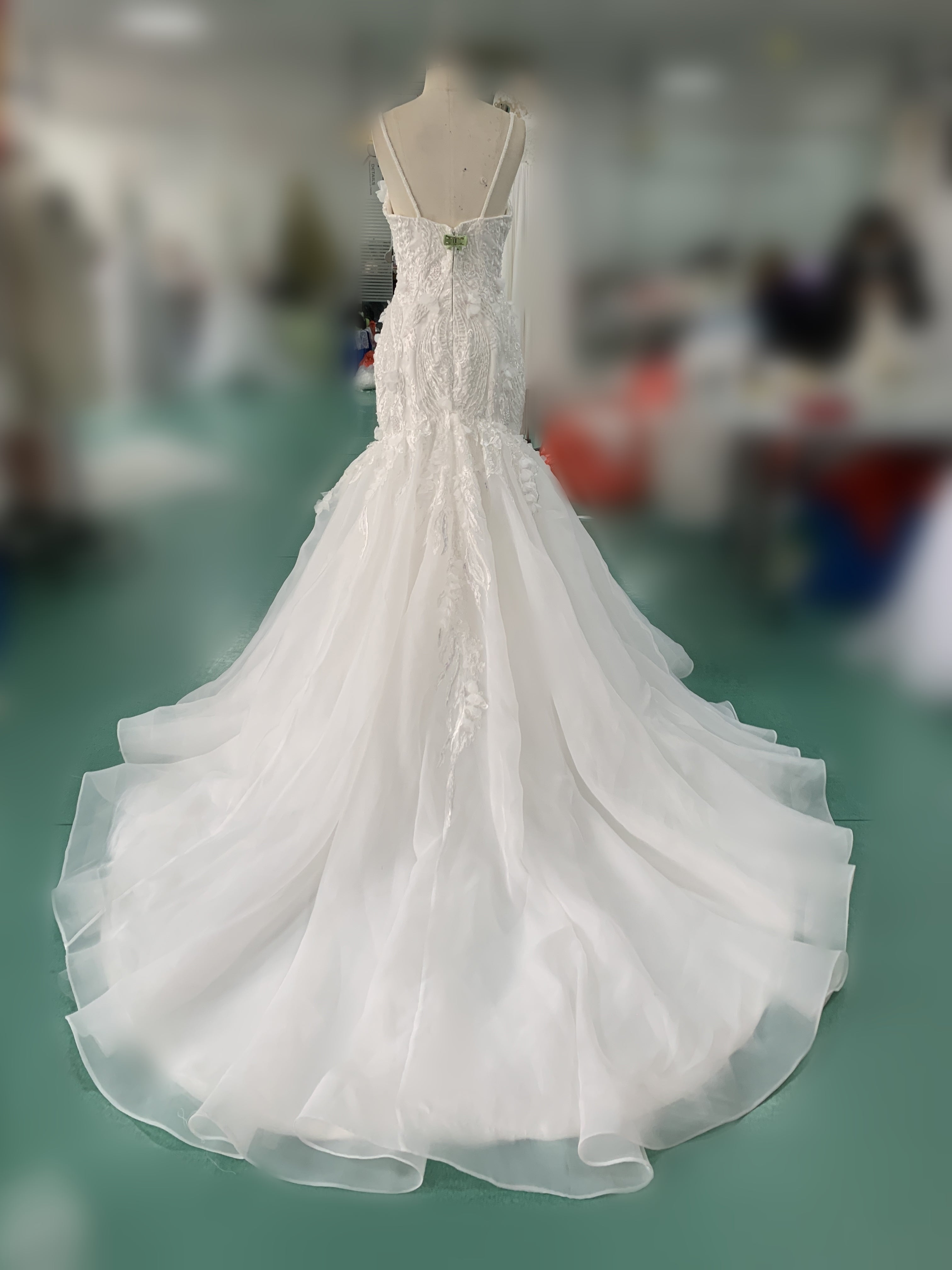 Spaghetti Long Mermaid Lace Organza Wedding Dresses, 2020 Wedding Dresses, Popular Bridal Gown