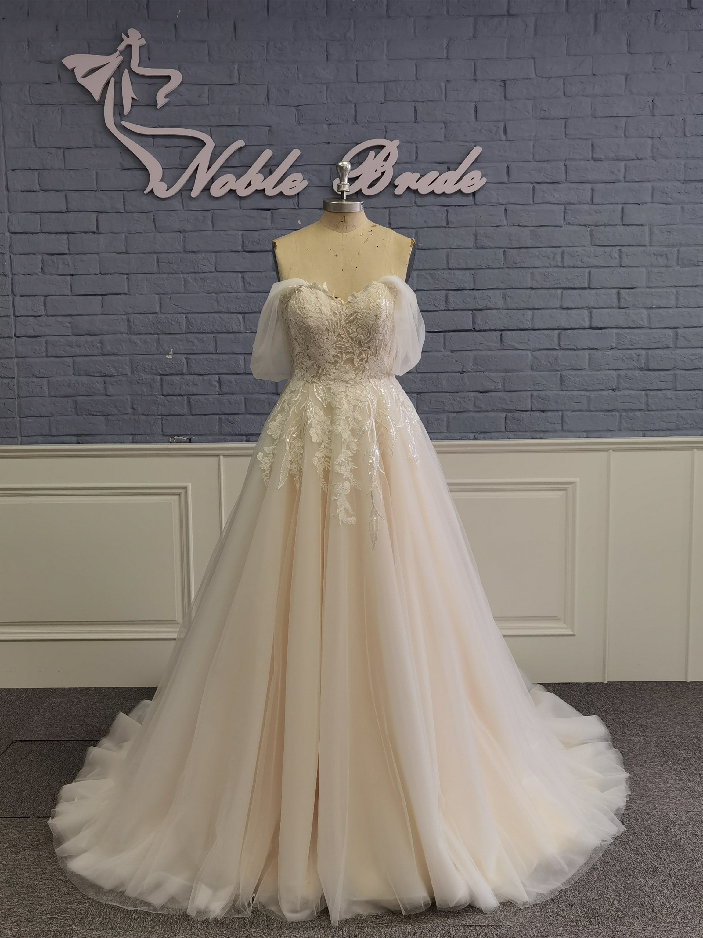 Off Shoulder Long A-line Lace Tulle Wedding Dresses, Simple Elegant Wedding Dresses, Bridal Gown