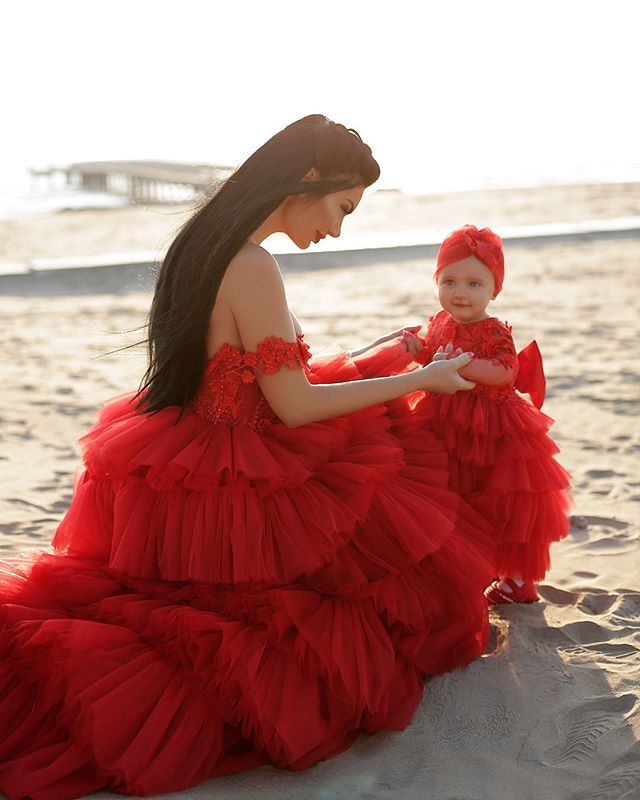 Off Shoulder Red Tulle Beaded Prom Dresses, Long Prom Dresses, Wedding Dresses, 2021 Prom Dresses