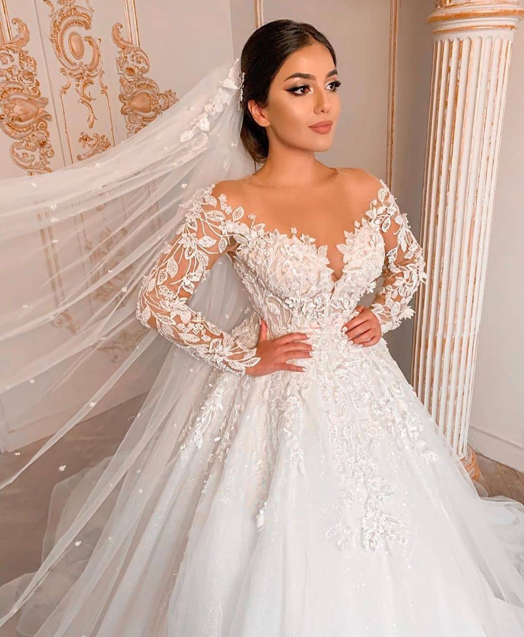 Off Shoulder Long A-line Lace Ball Gown Wedding Dresses, Shemmering Long Wedding Dresses