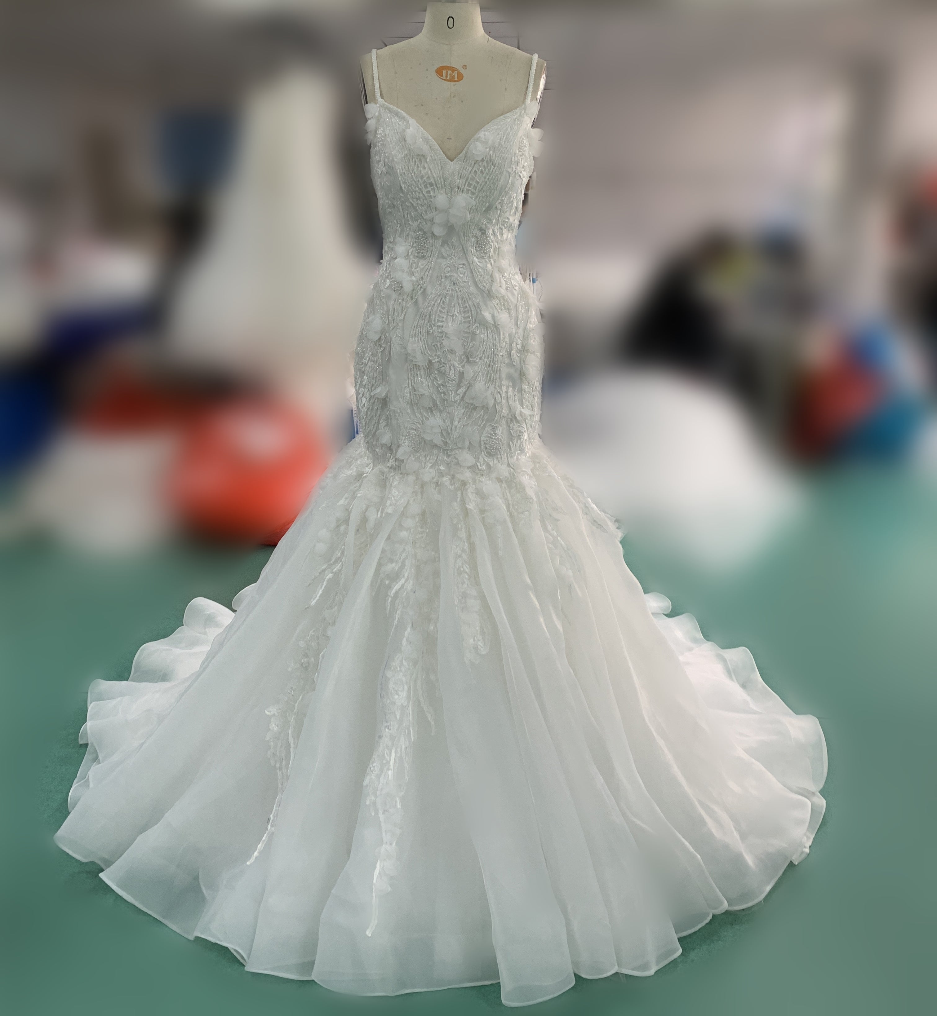 Spaghetti Long Mermaid Lace Organza Wedding Dresses, 2020 Wedding Dresses, Popular Bridal Gown