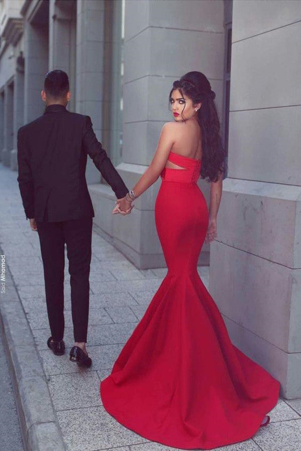 Sleeveless Red Color Mermaid Long Prom Dress,Sweetheart Prom Dress 2019