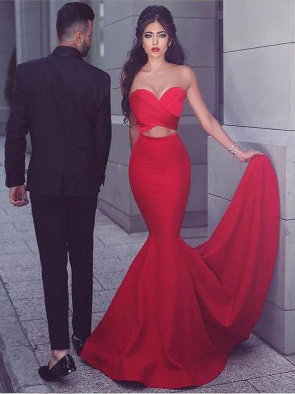 Sleeveless Red Color Mermaid Long Prom Dress,Sweetheart Prom Dress 2019