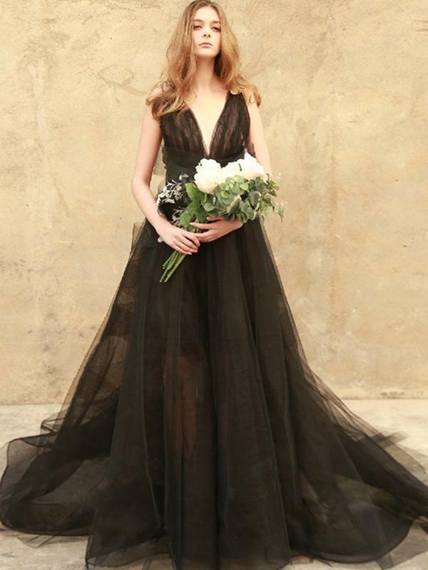 Newest Black Long A Line V-Neck Prom Dress, 2019 New Prom Dress