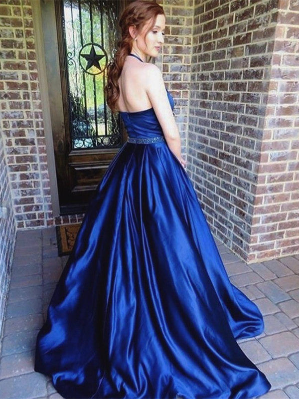 Sleeveless Royal Blue A Line Long Evening Party Prom Dress