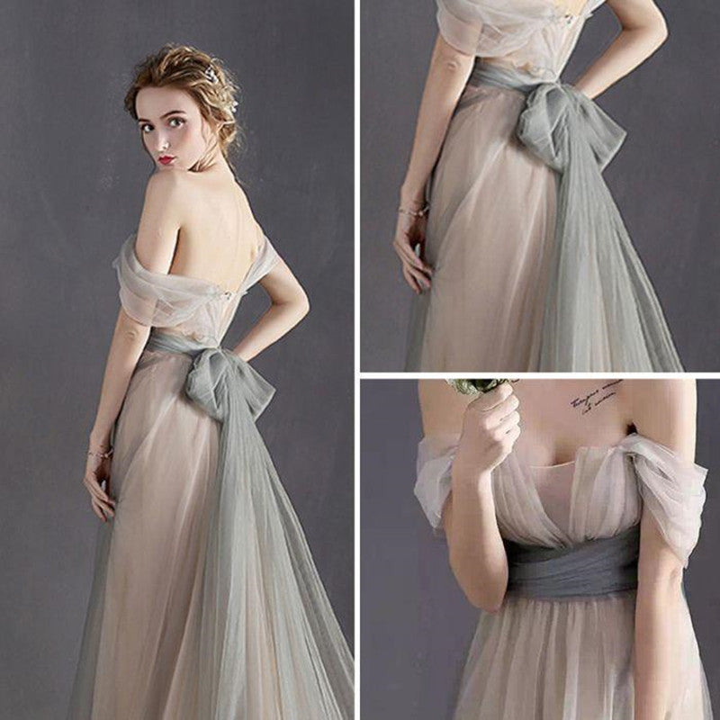 Off the Shoulder Long A Line Prom Dress, Tulle Long Dress