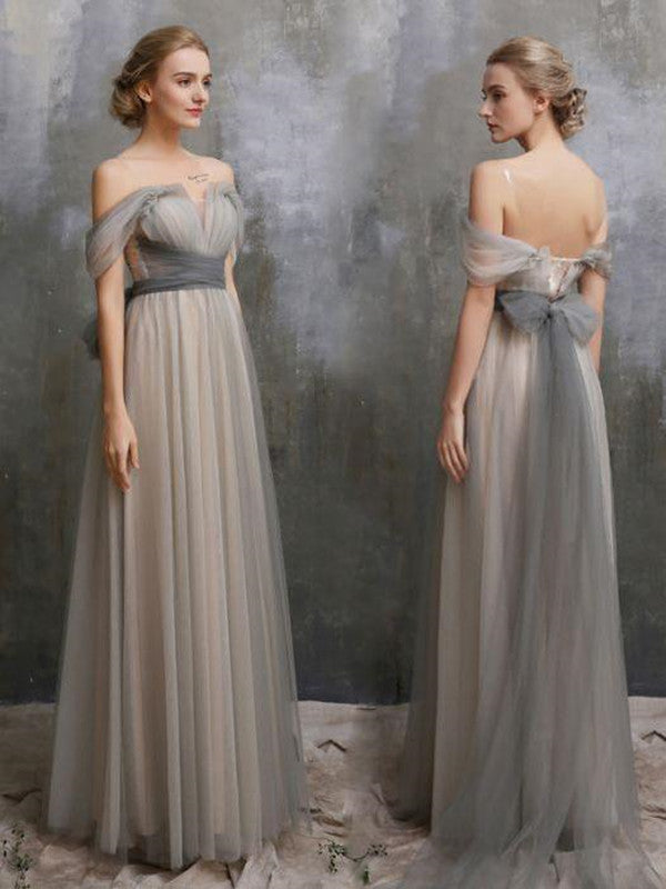 Off the Shoulder Long A Line Prom Dress, Tulle Long Dress