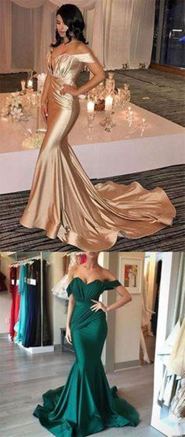 Off The Shoulder Mermaid Ruffles Long Prom Dresses, Formal Evening Prom Dresses