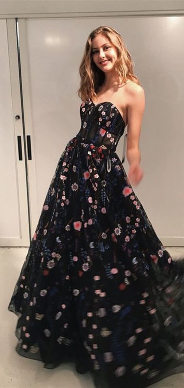 Sweetheart Appliques A-line Prom Dresses 2021, Fashion Evening Party Prom Dresses