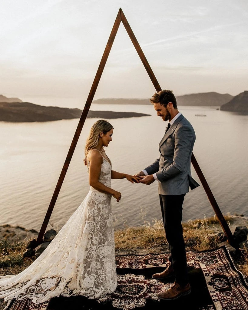 Spaghetti Long Mermaid Lace Wedding Gown, Unique Lace Wedding Gown, Long Bridal Gown