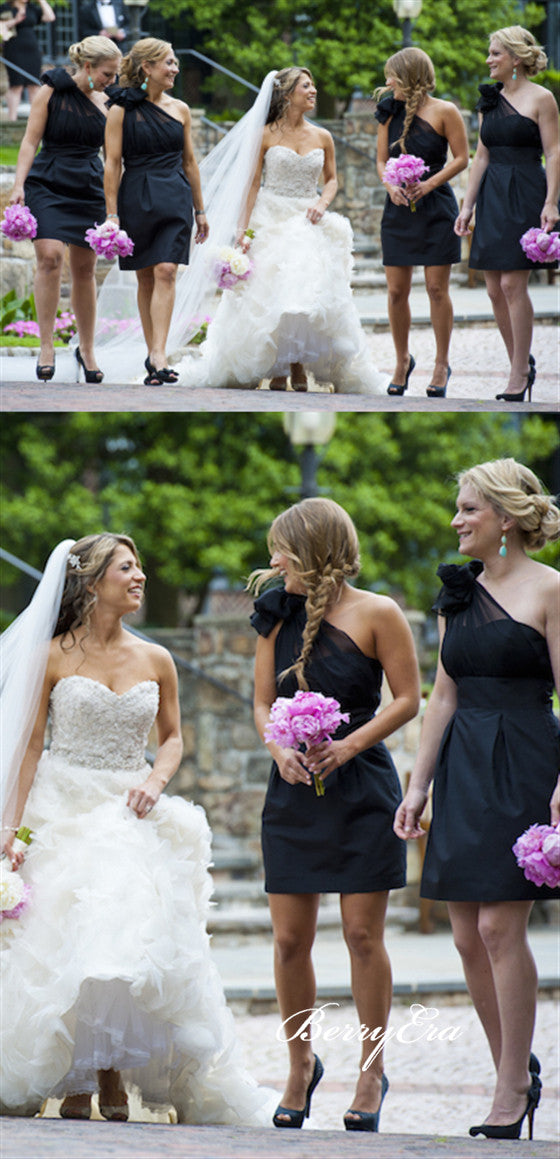 One Shoulder Short Black Bridesmaid Dresses