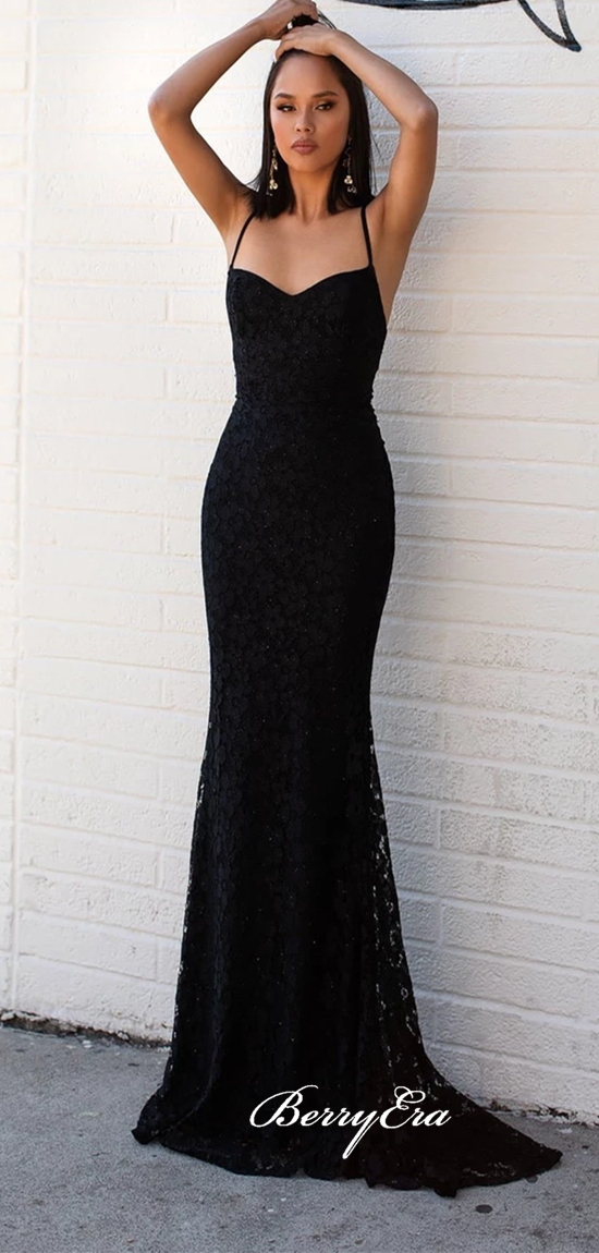 Long Mermaid Black Lace Prom Dresses, Long Prom Dresses, Newest Prom Dresses, Mermaid Prom Dresses