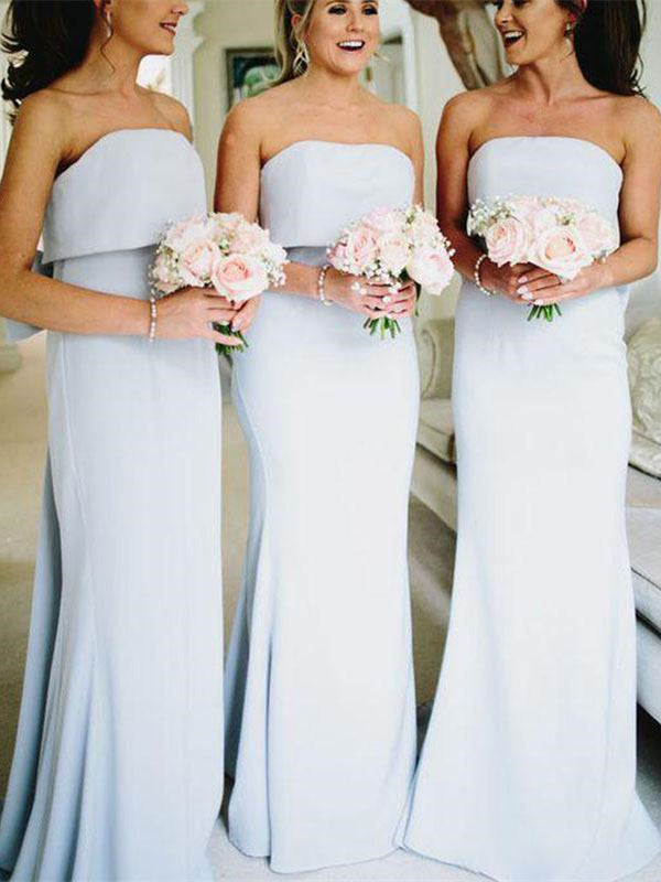 Strapless Long Mermaid Light Blue Bridesmaid Dresses