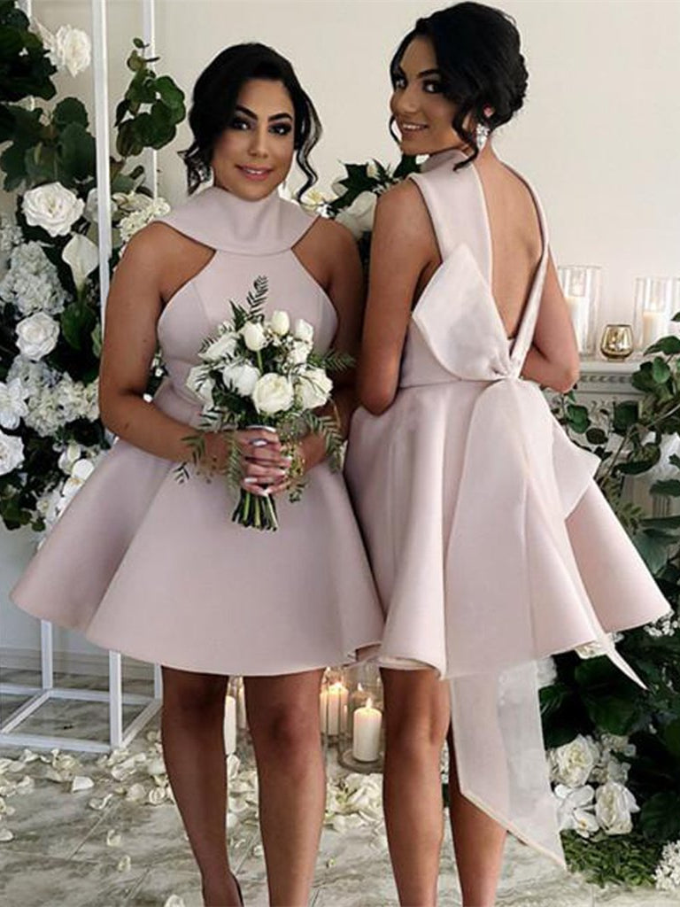 Short Loveky Satin Bridesmaid Dresses With Bow