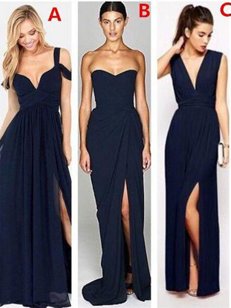 Mismatched Navy Chiffon Bridesmaid Dresses, Wedding Party Dresses