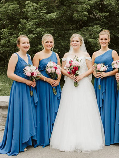 Mismatched Blue Chiffon Long Bridesmaid Dresses, Bridesmaid Dresses