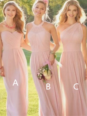 Mismatched Pink Chiffon A-line Bridesmaid Dresses