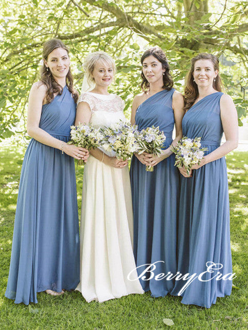 One Shoulder A-line Chiffon Long Bridesmaid Dresses