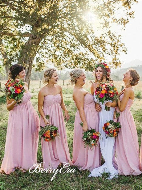 Sweetheart Log A-line Blush Pink Chiffon Long Bridesmaid Dresses