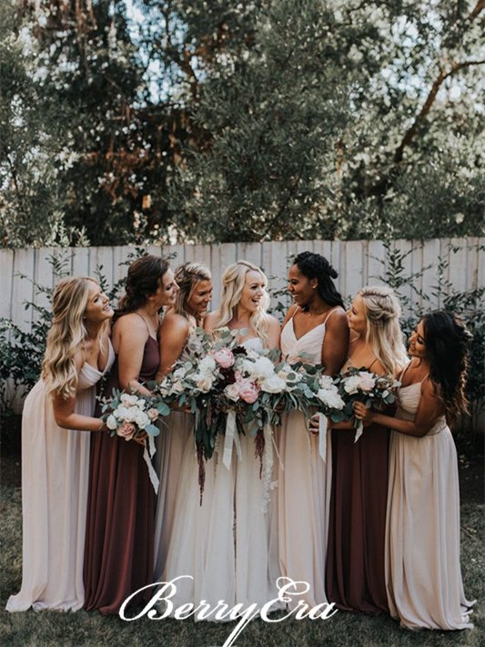 Spaghetti Chiffon A-line Bridesmaid Dresses, Country Wedding Guest Dresses