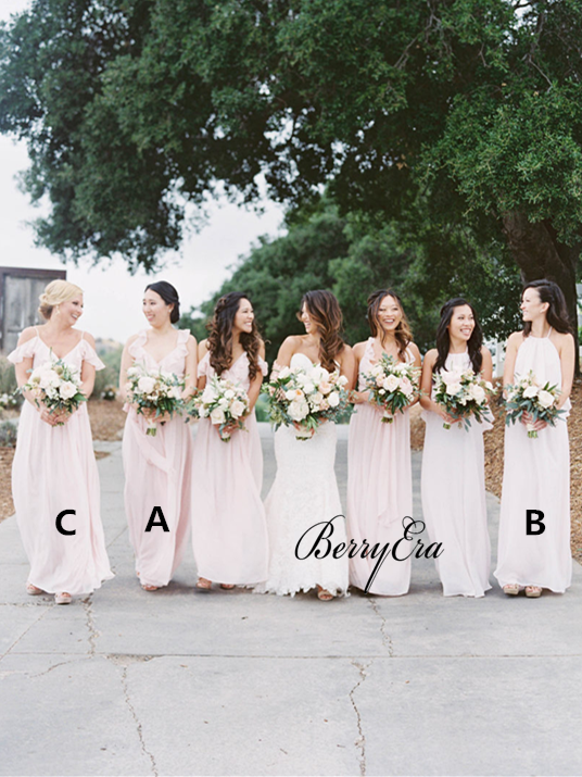 Mismatched Light Blush Pink Chiffon Long Bridesmaid Dresses