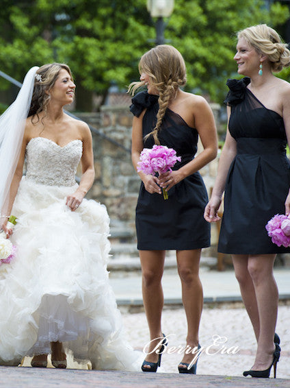 One Shoulder Short Black Bridesmaid Dresses