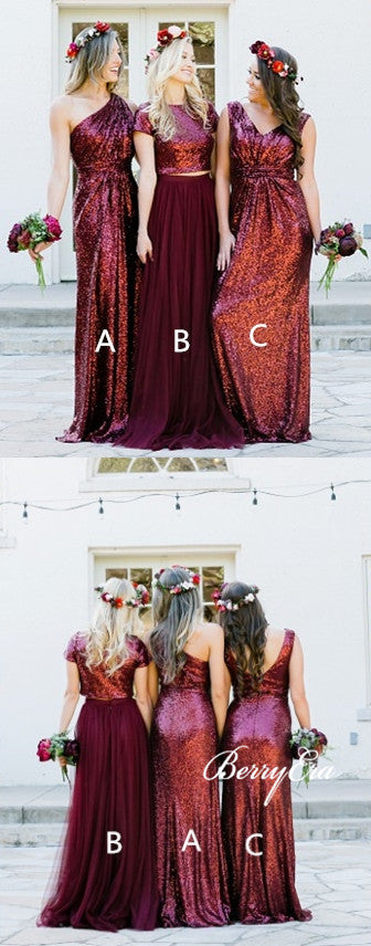 Mismatched Burgundy Sequin Bridesmaid Dresses, Lovely Bridesmaid Dresses