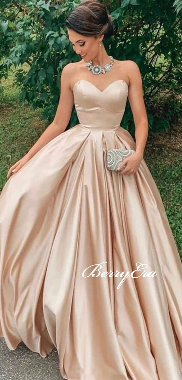 Sweetheart Long Prom Dresses, Satin Prom Dresses, Elegant Long Prom Dresses, Simple Prom Dresses