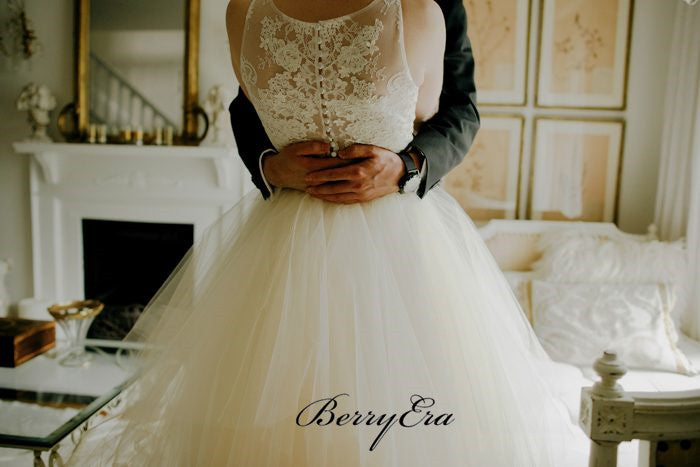 2 Pieces Lace Top Fluffy Tulle Skirt Wedding Dresses, Gorgeous Wedding Dresses, Bridal Gown