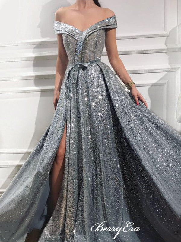 Modest Off the Shoulder Long Prom Dresses, Elegant A line Prom Dresses