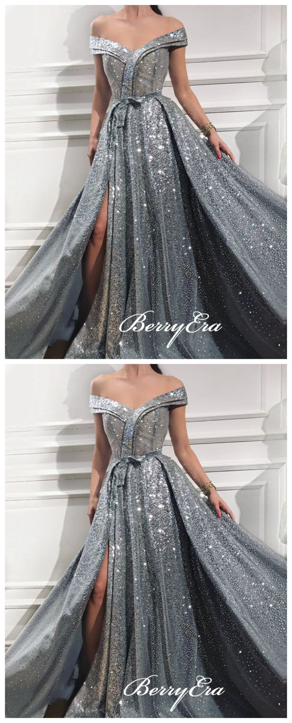 Modest Off the Shoulder Long Prom Dresses, Elegant A line Prom Dresses