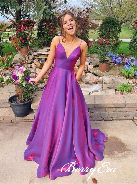 Spaghetti Long A-line Taffeta Prom Dresses, Lovely Prom Dresses, Long Prom Dresses, 2020 Prom Dresses