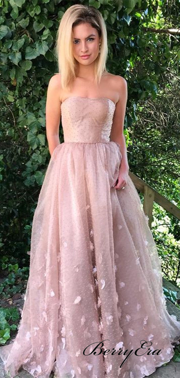 Strapless Appliques Elegant Prom Dresses, Fancy Prom Dresses,New Prom Dresses